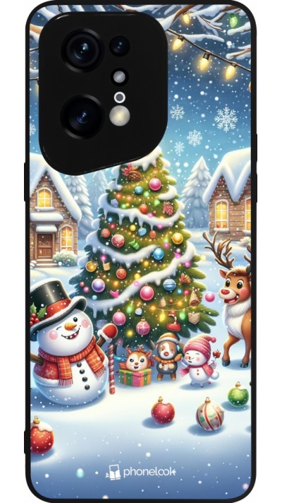 OPPO Find X5 Pro Case Hülle - Silikon schwarz Weihnachten 2023 Schneemann und Tannenbaum