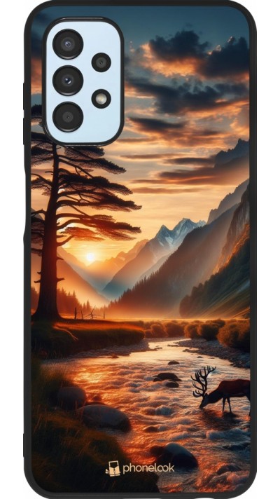 Samsung Galaxy A13 5G Case Hülle - Silikon schwarz Tal Sonnenuntergang Hirsch Baum