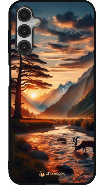 Samsung Galaxy A14 5G Case Hülle - Silikon schwarz Tal Sonnenuntergang Hirsch Baum