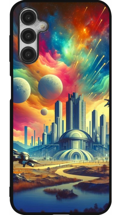 Coque Samsung Galaxy A14 5G - Silicone rigide noir Ville extra-dôme futuriste