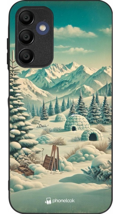 Samsung Galaxy A15 Case Hülle - Silikon schwarz Vintage Schneebedeckter Berg Iglu