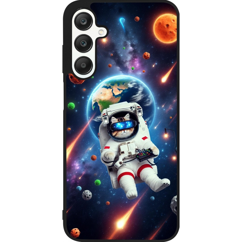 Samsung Galaxy A25 Case Hülle - Silikon schwarz VR SpaceCat Odyssee