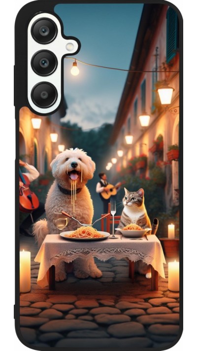 Samsung Galaxy A25 Case Hülle - Silikon schwarz Valentin 2024 Hund & Katze Kerzenlicht