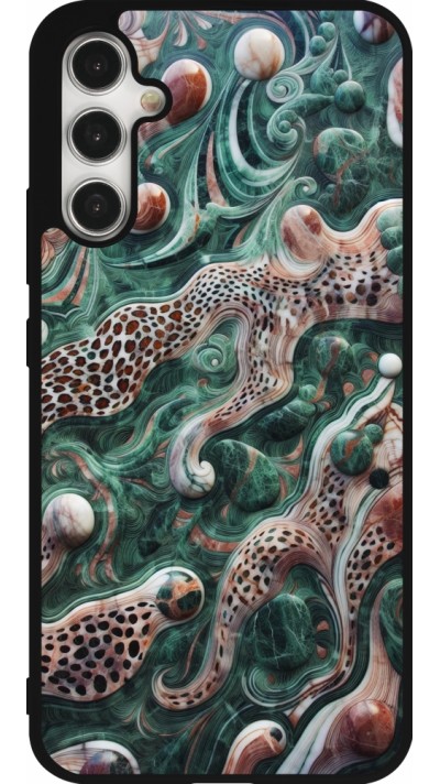 Samsung Galaxy A34 5G Case Hülle - Silikon schwarz Grüner Marmor und abstrakter Leopard