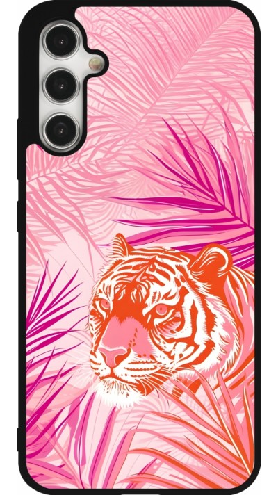 Samsung Galaxy A34 5G Case Hülle - Silikon schwarz Tiger Palmen rosa