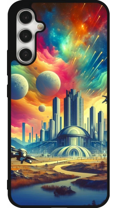 Coque Samsung Galaxy A34 5G - Silicone rigide noir Ville extra-dôme futuriste