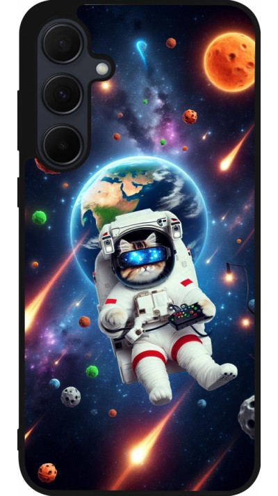 Samsung Galaxy A35 5G Case Hülle - Silikon schwarz VR SpaceCat Odyssee