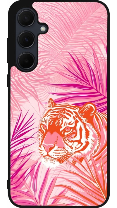 Samsung Galaxy A35 5G Case Hülle - Silikon schwarz Tiger Palmen rosa