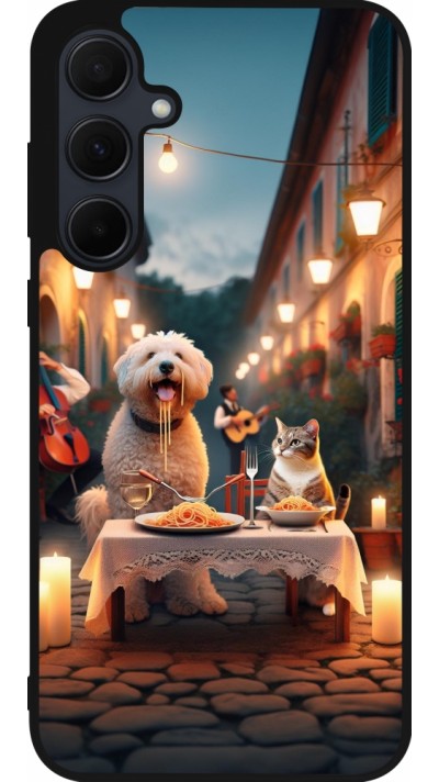 Samsung Galaxy A35 5G Case Hülle - Silikon schwarz Valentin 2024 Hund & Katze Kerzenlicht