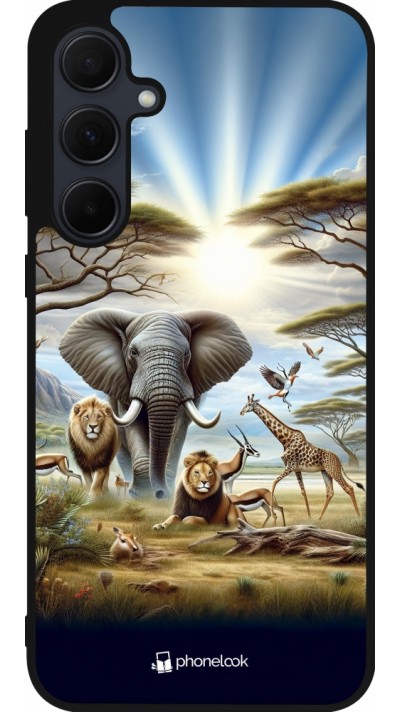 Coque Samsung Galaxy A35 5G - Silicone rigide noir Vie sauvage africaine