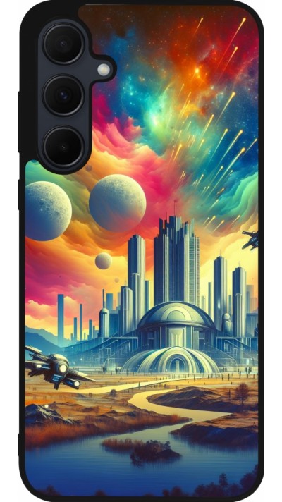 Coque Samsung Galaxy A35 5G - Silicone rigide noir Ville extra-dôme futuriste