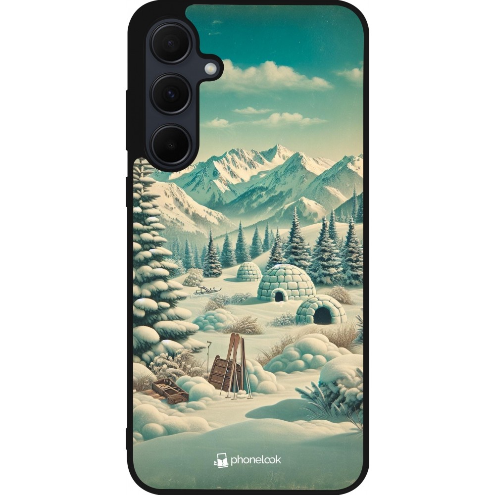 Samsung Galaxy A35 5G Case Hülle - Silikon schwarz Vintage Schneebedeckter Berg Iglu