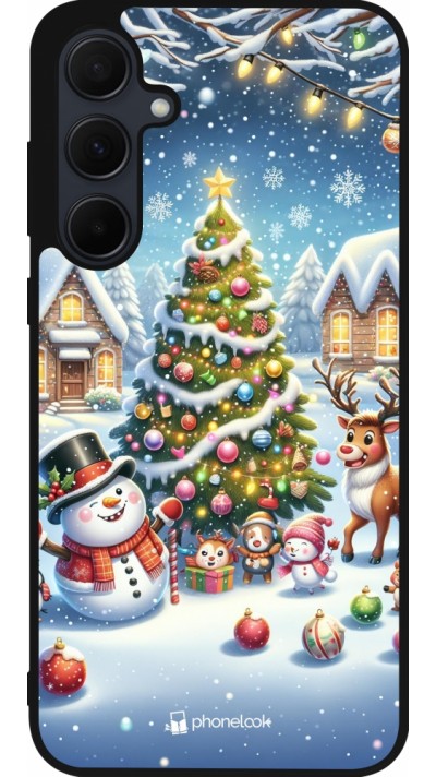 Samsung Galaxy A35 5G Case Hülle - Silikon schwarz Weihnachten 2023 Schneemann und Tannenbaum