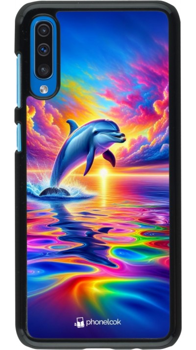 Samsung Galaxy A50 Case Hülle - Glücklicher Regenbogen-Delfin