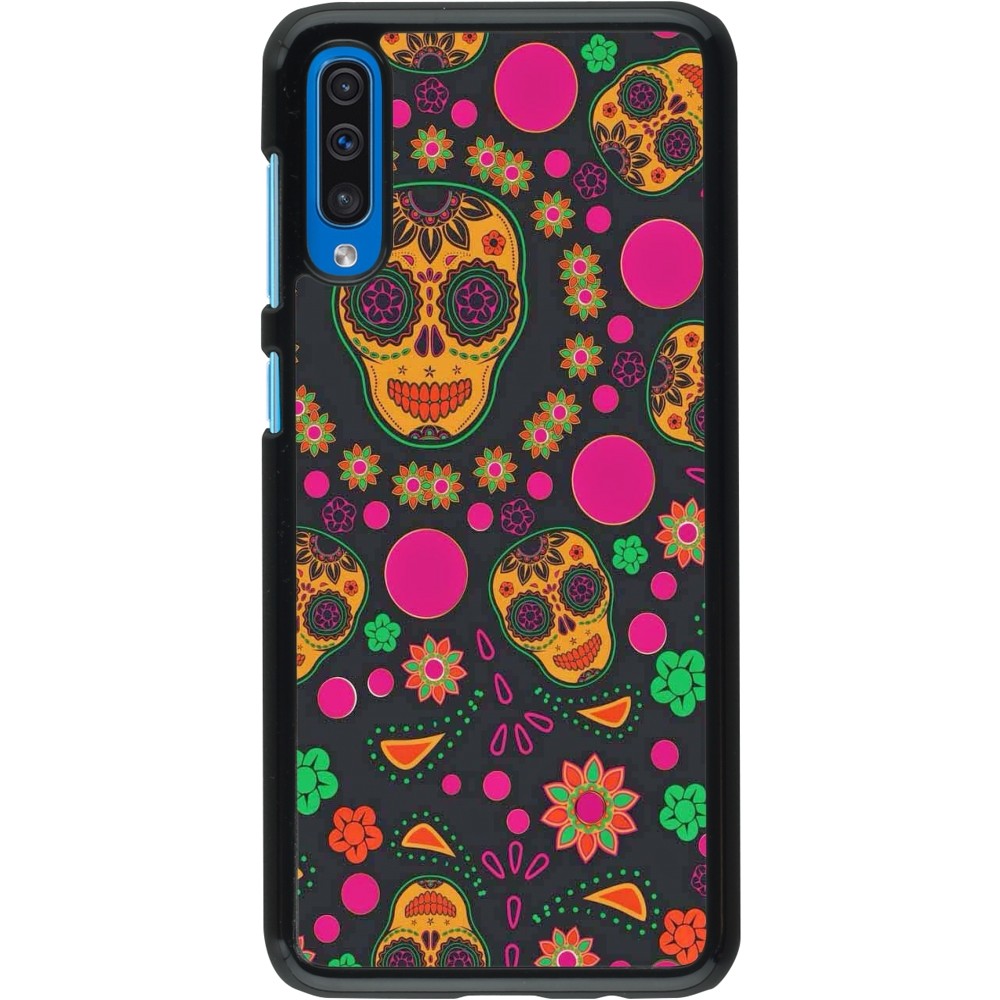 Samsung Galaxy A50 Case Hülle - Halloween 22 colorful mexican skulls