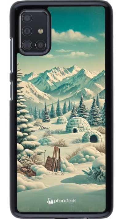 Samsung Galaxy A51 Case Hülle - Vintage Schneebedeckter Berg Iglu