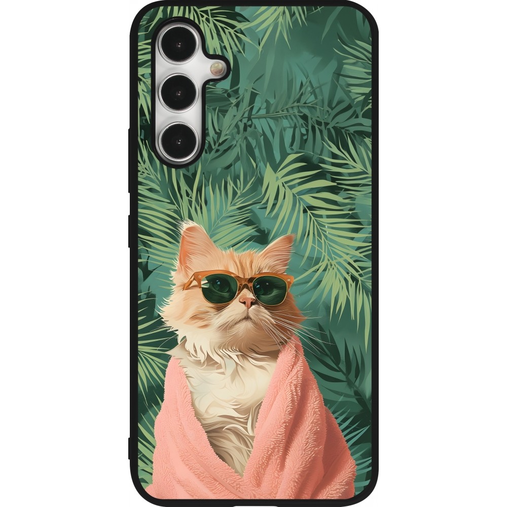 Samsung Galaxy A54 Case Hülle - Silikon schwarz Cat Summer Palms