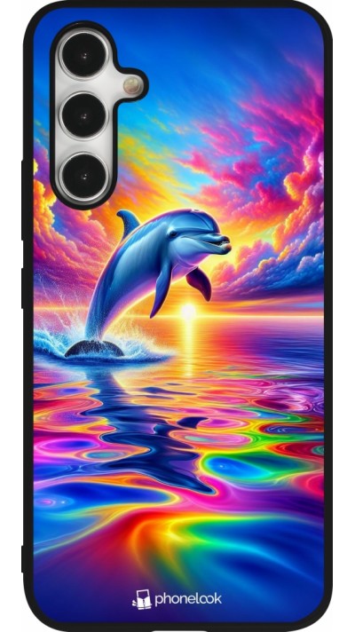 Samsung Galaxy A54 Case Hülle - Silikon schwarz Glücklicher Regenbogen-Delfin