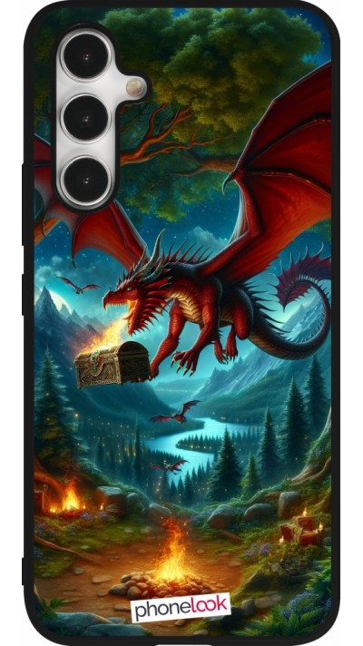 Samsung Galaxy A54 Case Hülle - Silikon schwarz Drache Fliegend Wald Schatz