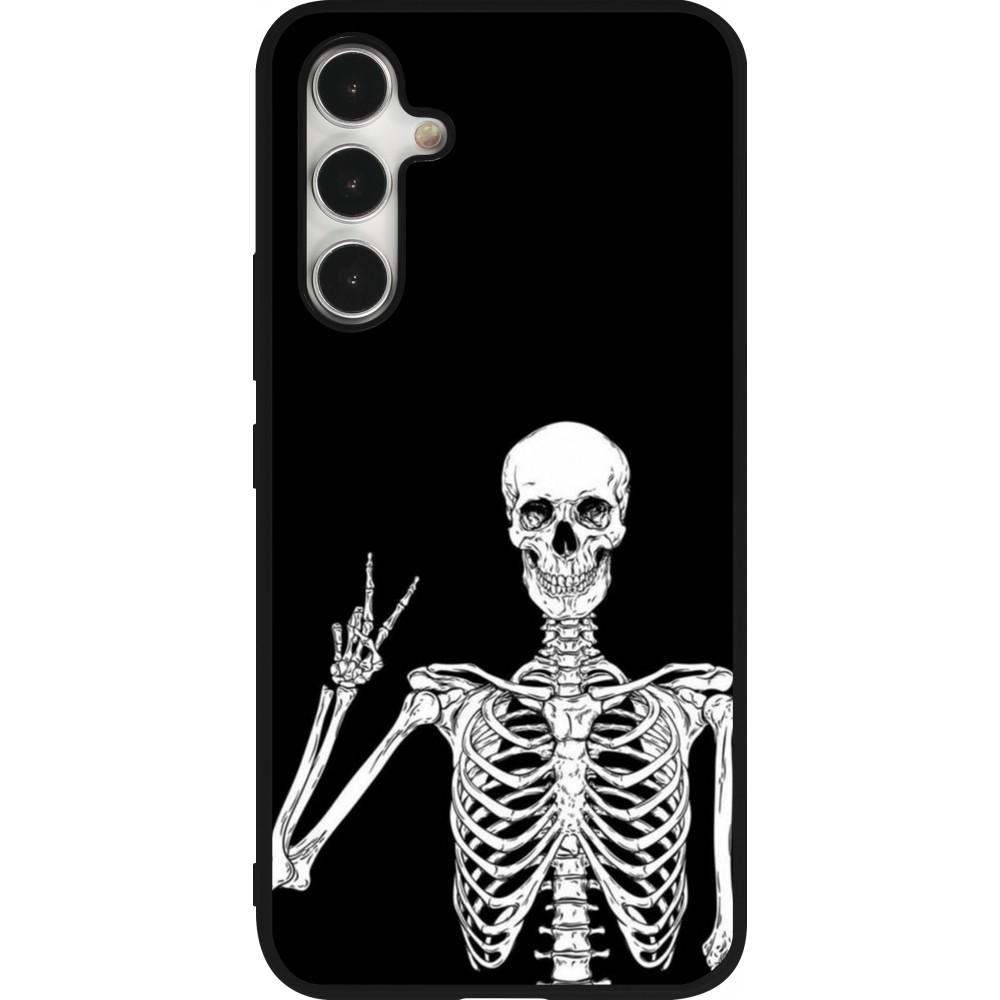 Samsung Galaxy A54 Case Hülle - Silikon schwarz Halloween 2023 peace skeleton