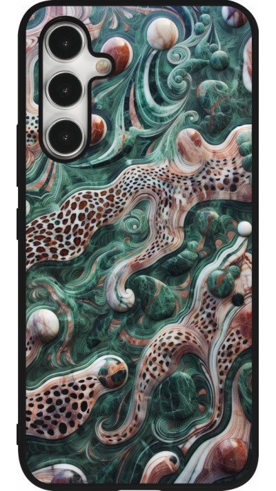 Samsung Galaxy A54 Case Hülle - Silikon schwarz Grüner Marmor und abstrakter Leopard