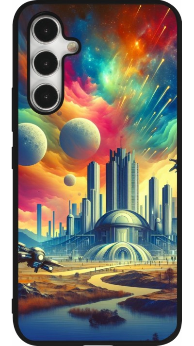 Coque Samsung Galaxy A54 5G - Silicone rigide noir Ville extra-dôme futuriste