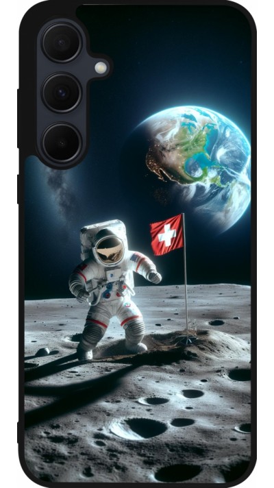 Samsung Galaxy A55 5G Case Hülle - Silikon schwarz Astro Schweiz auf dem Mond