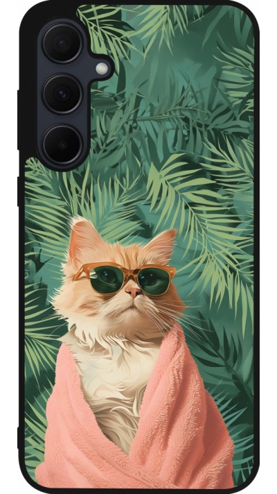 Samsung Galaxy A55 5G Case Hülle - Silikon schwarz Cat Summer Palms