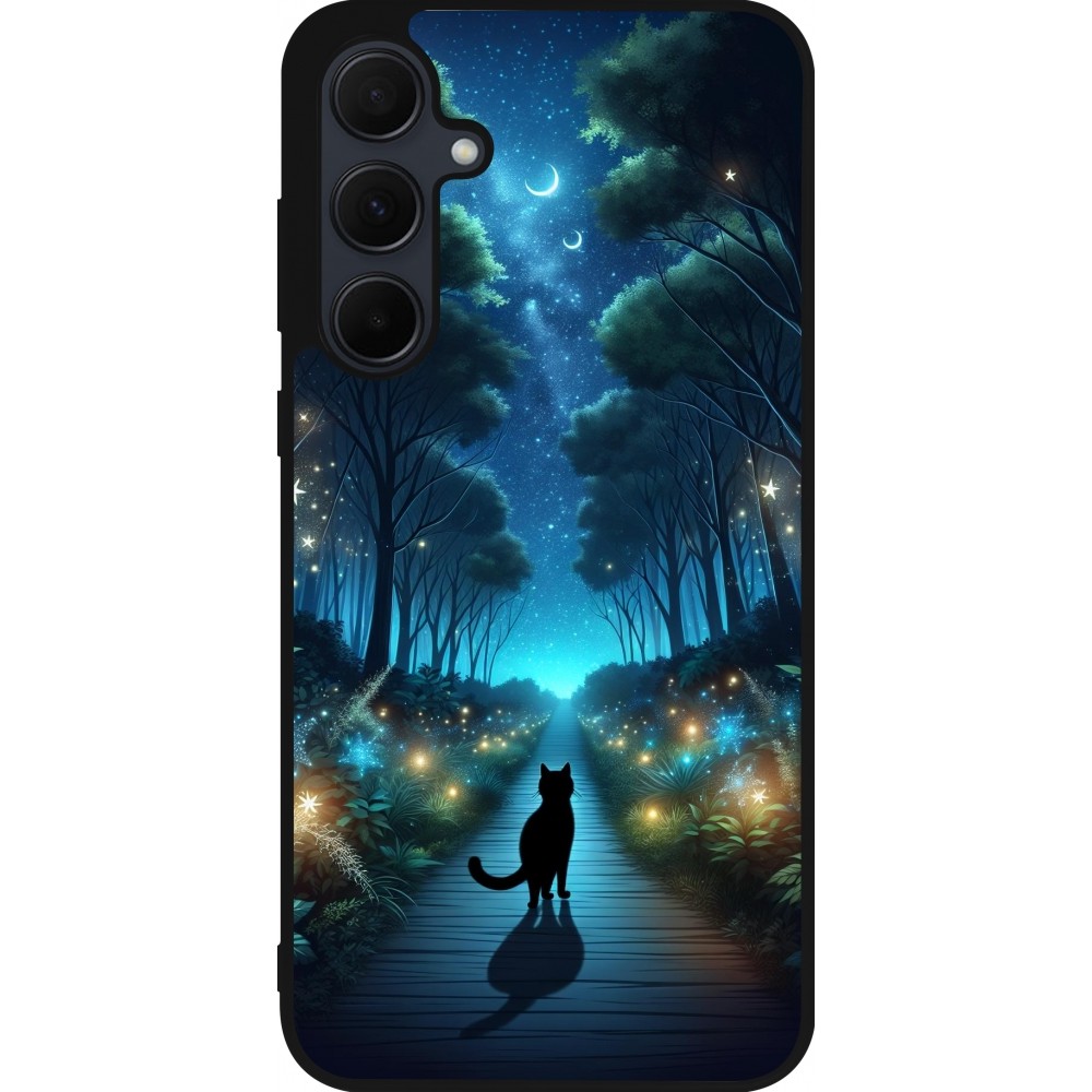 Samsung Galaxy A55 5G Case Hülle - Silikon schwarz Schwarze Katze Spaziergang