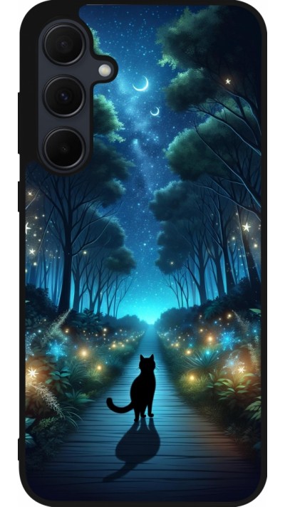 Samsung Galaxy A55 5G Case Hülle - Silikon schwarz Schwarze Katze Spaziergang