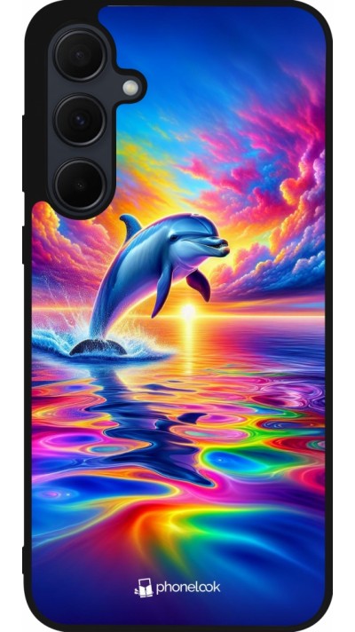 Samsung Galaxy A55 5G Case Hülle - Silikon schwarz Glücklicher Regenbogen-Delfin