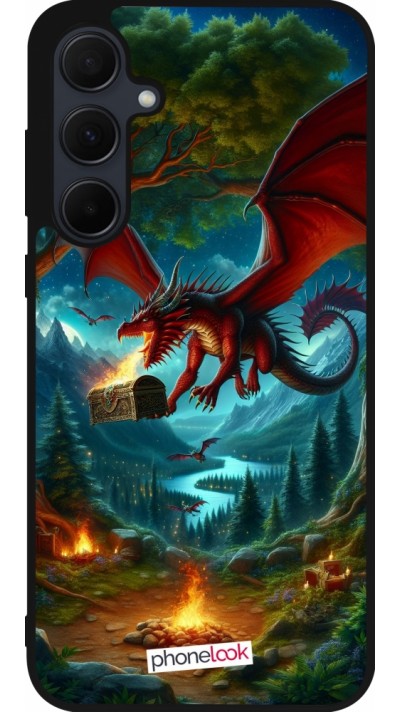 Samsung Galaxy A55 5G Case Hülle - Silikon schwarz Drache Fliegend Wald Schatz