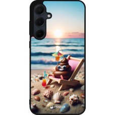 Samsung Galaxy A55 5G Case Hülle - Silikon schwarz Kackhaufen Emoji auf Liegestuhl