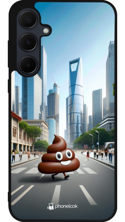 Samsung Galaxy A55 5G Case Hülle - Silikon schwarz Kackhaufen Emoji Spaziergang