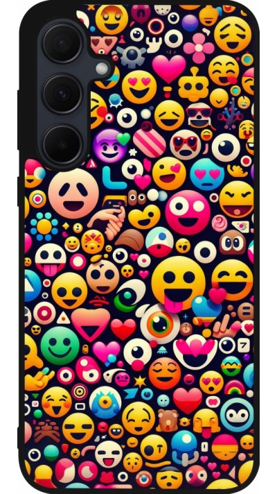 Samsung Galaxy A55 5G Case Hülle - Silikon schwarz Emoji Mix Farbe