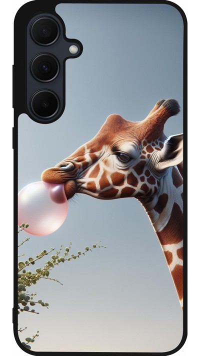 Samsung Galaxy A55 5G Case Hülle - Silikon schwarz Giraffe mit Blase