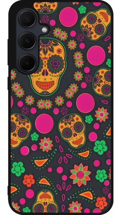 Samsung Galaxy A55 5G Case Hülle - Silikon schwarz Halloween 22 colorful mexican skulls