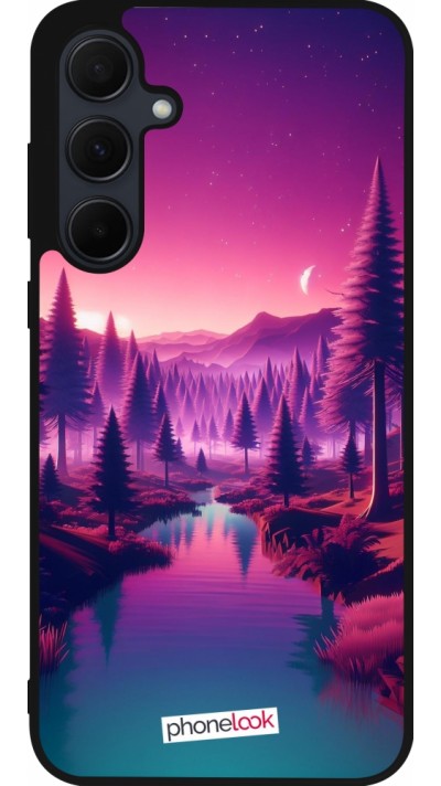 Samsung Galaxy A55 5G Case Hülle - Silikon schwarz Lila-rosa Landschaft