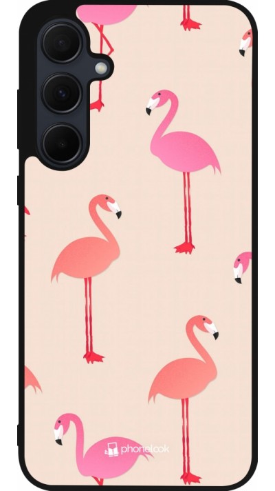 Coque Samsung Galaxy A55 5G - Silicone rigide noir Pink Flamingos Pattern