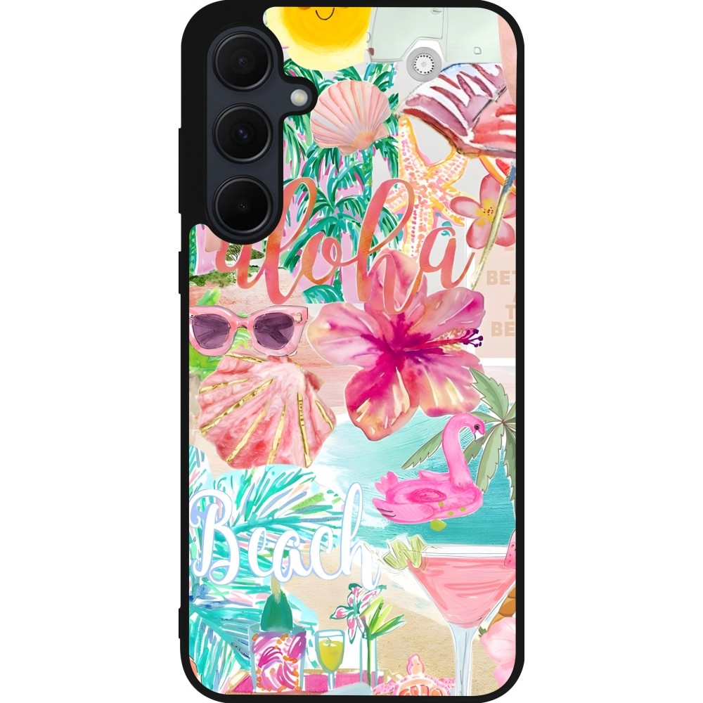 Samsung Galaxy A55 5G Case Hülle - Silikon schwarz Preppy Collage Aloha