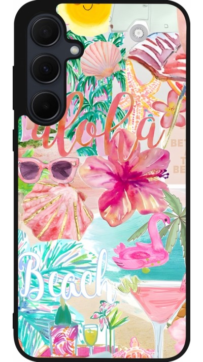 Samsung Galaxy A55 5G Case Hülle - Silikon schwarz Preppy Collage Aloha