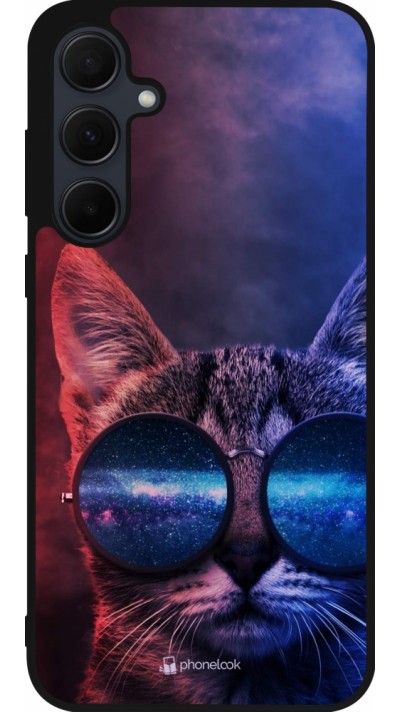 Samsung Galaxy A55 5G Case Hülle - Silikon schwarz Red Blue Cat Glasses