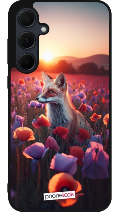 Samsung Galaxy A55 5G Case Hülle - Silikon schwarz Purpurroter Fuchs bei Dammerung