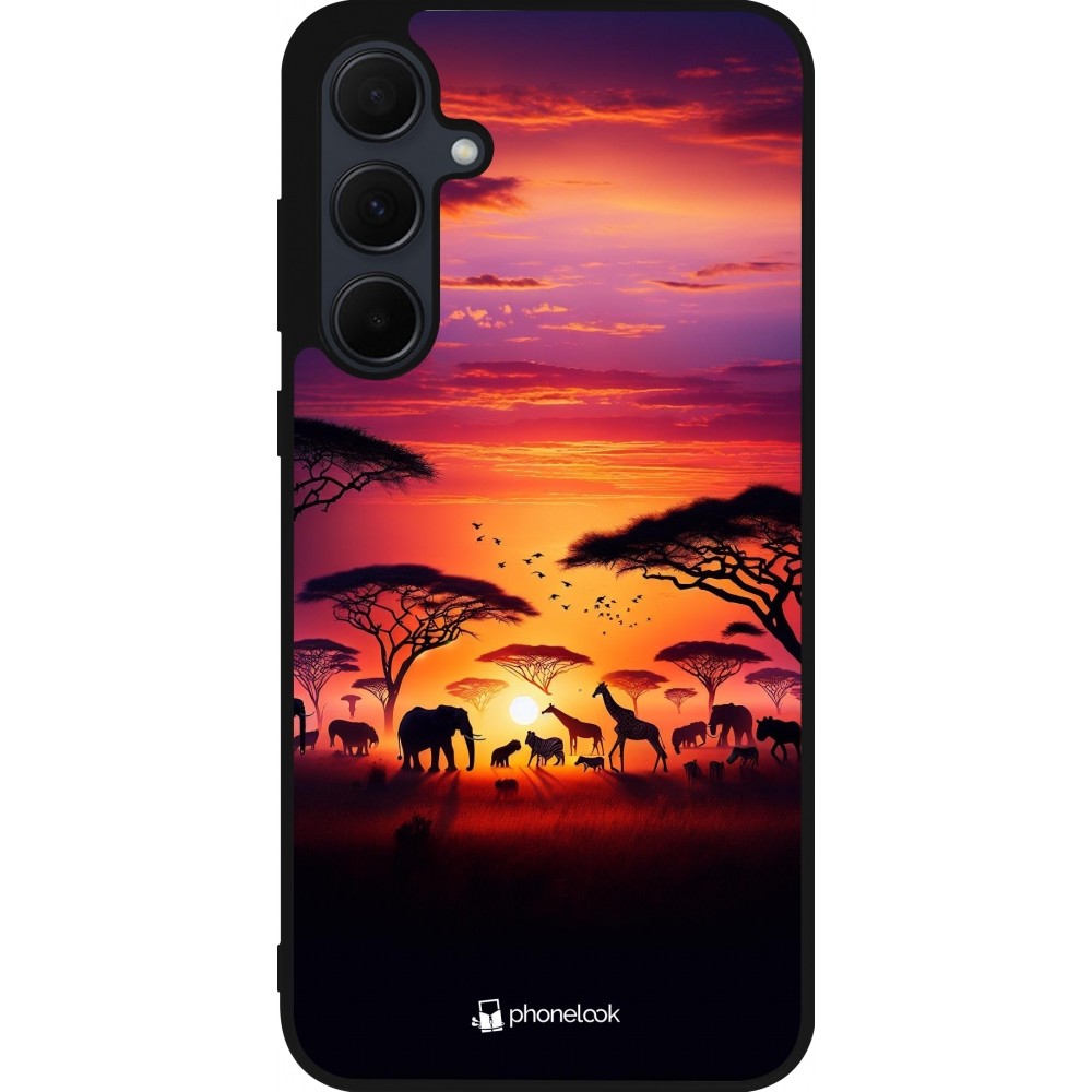 Samsung Galaxy A55 5G Case Hülle - Silikon schwarz Safari Sonnenuntergang Wildtiere