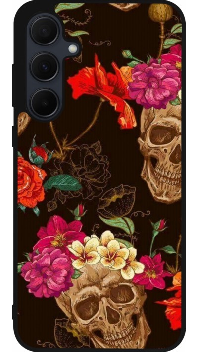 Samsung Galaxy A55 5G Case Hülle - Silikon schwarz Skulls and flowers