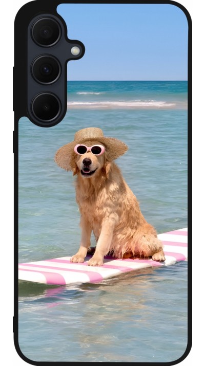 Samsung Galaxy A55 5G Case Hülle - Silikon schwarz Summer Dog on Paddle