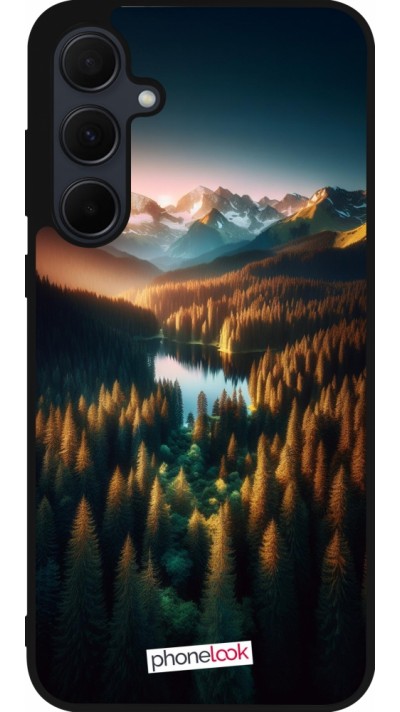 Samsung Galaxy A55 5G Case Hülle - Silikon schwarz Sonnenuntergang Waldsee