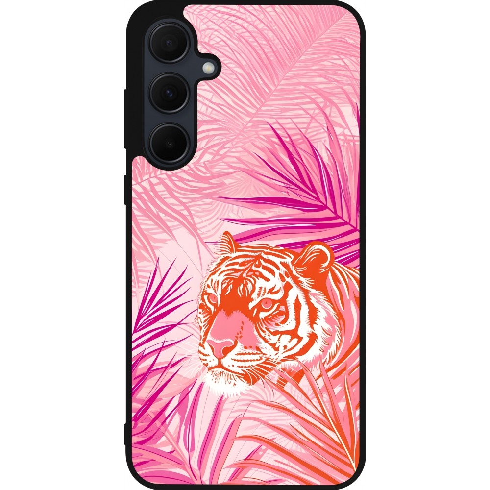 Samsung Galaxy A55 5G Case Hülle - Silikon schwarz Tiger Palmen rosa