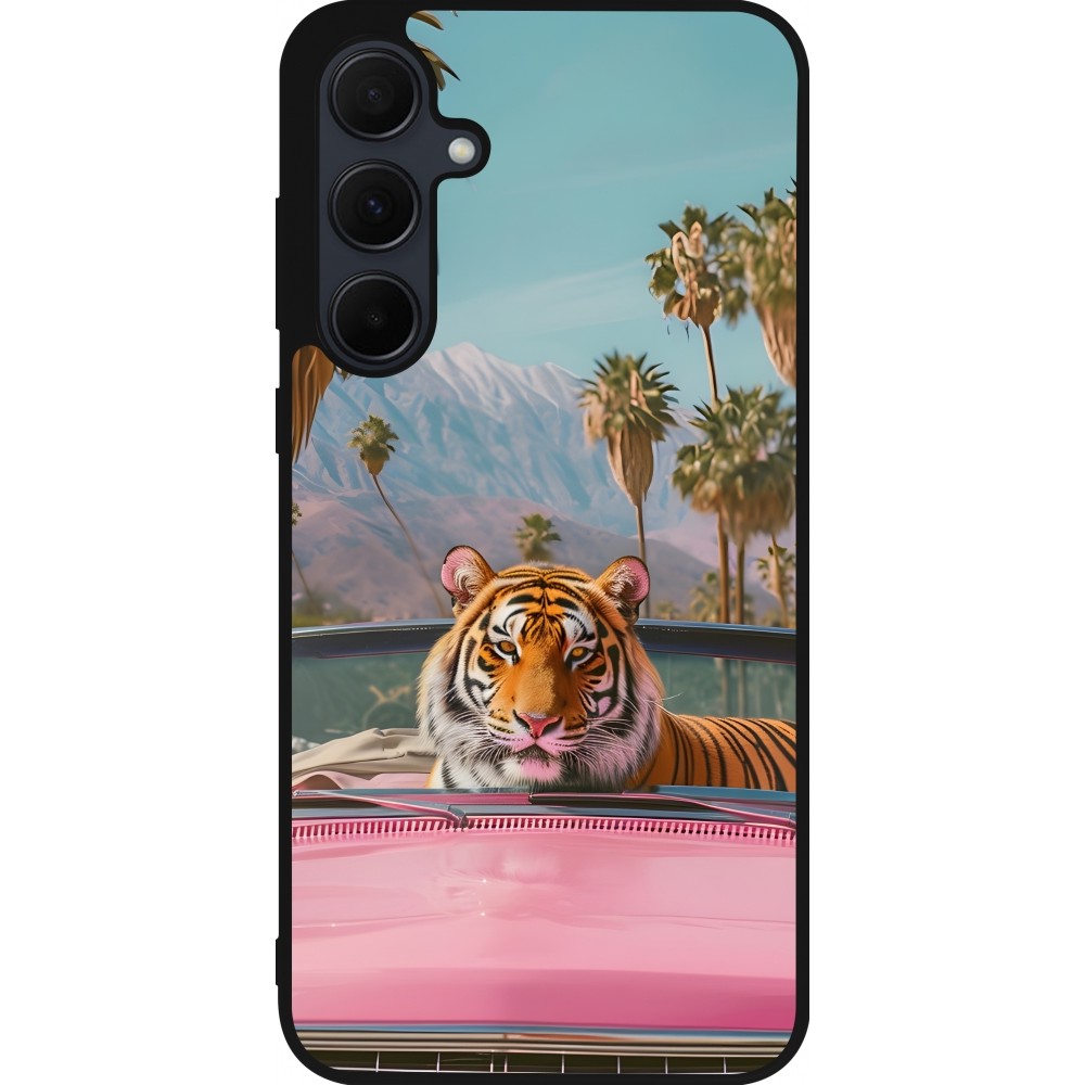 Samsung Galaxy A55 5G Case Hülle - Silikon schwarz Tiger Auto rosa