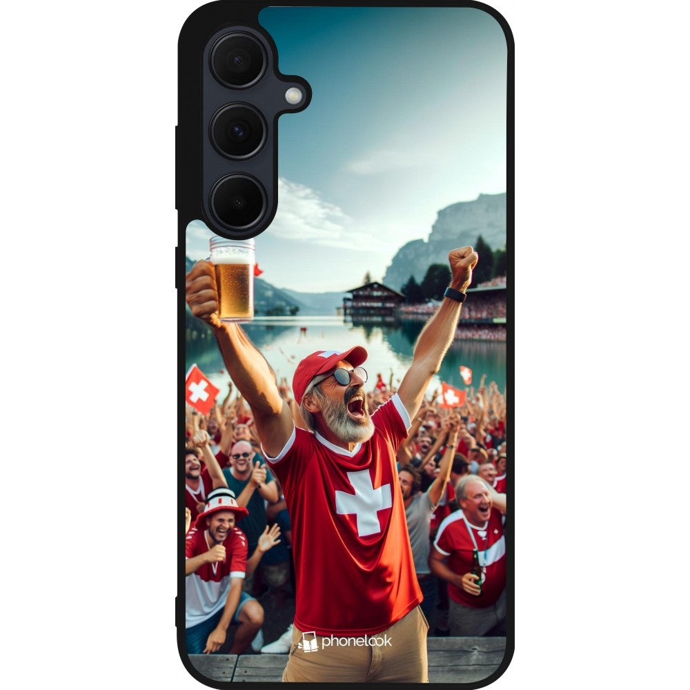 Samsung Galaxy A55 5G Case Hülle - Silikon schwarz Schweizer Sieg Fanzone Euro 2024